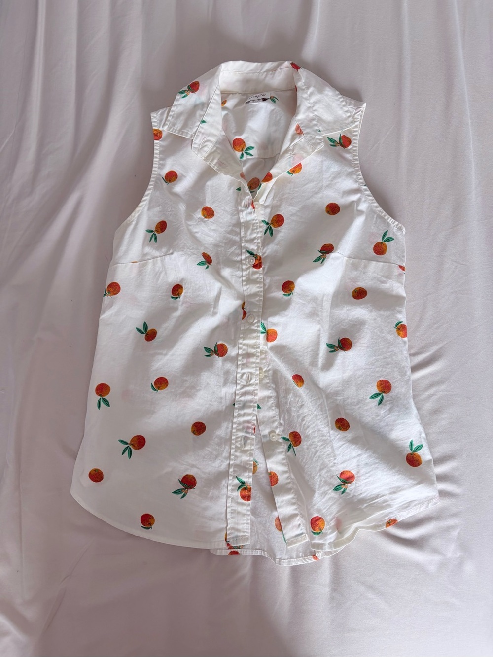 J. Crew White Sleeveless Button-Down Shirt with Orange Fruit Print